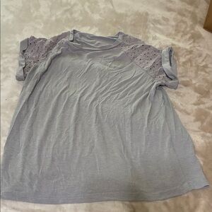 SHEIN Light Gray Short Sleeve Eyelet Top